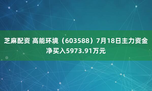 芝麻配资 高能环境（603588）7月18日主力资金净买入5973.91万元